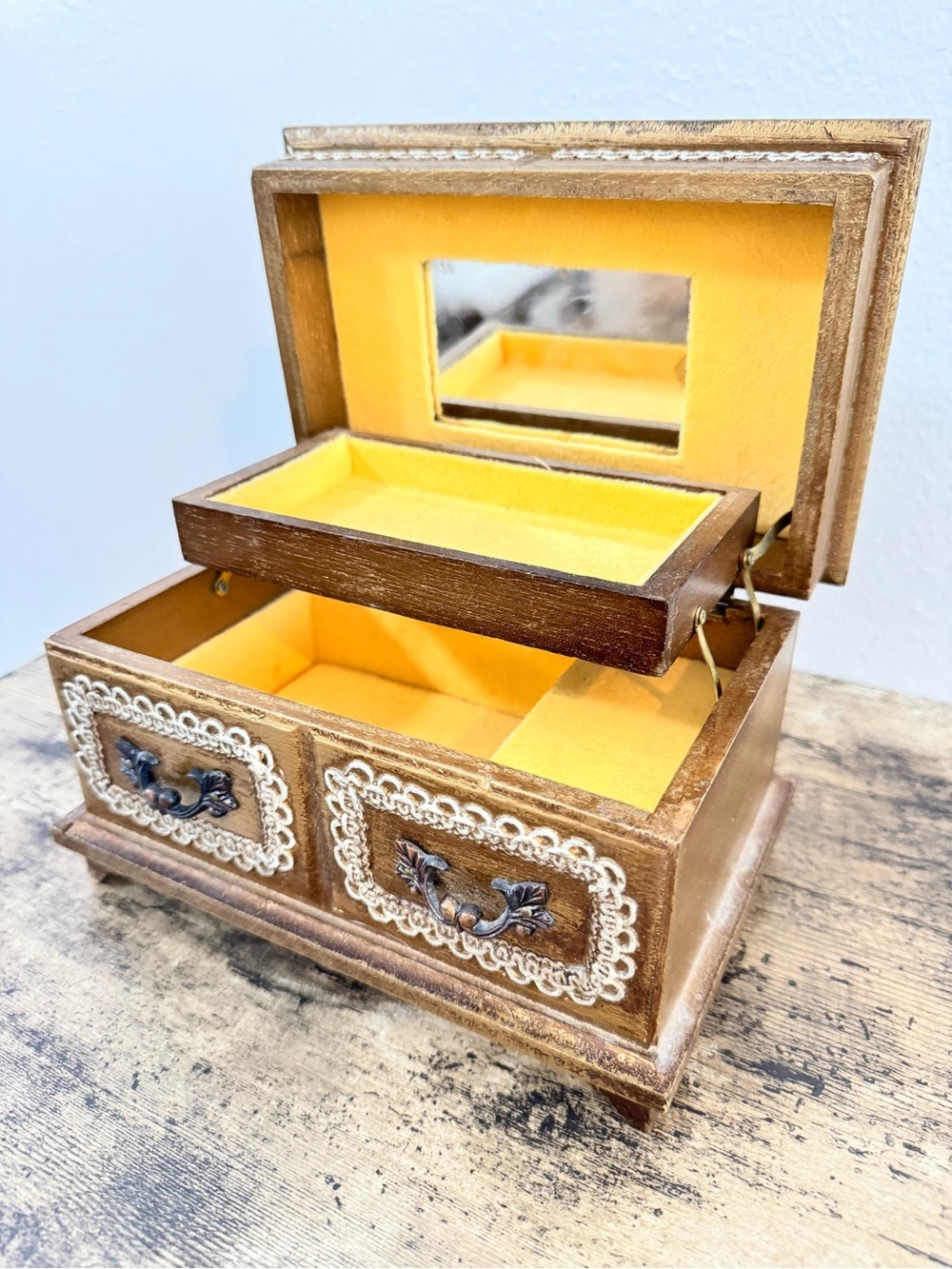 Wooden Ballerina Jewelry Box Mirror Lift-Out Tray Victorian Style - Picture 9 of 12